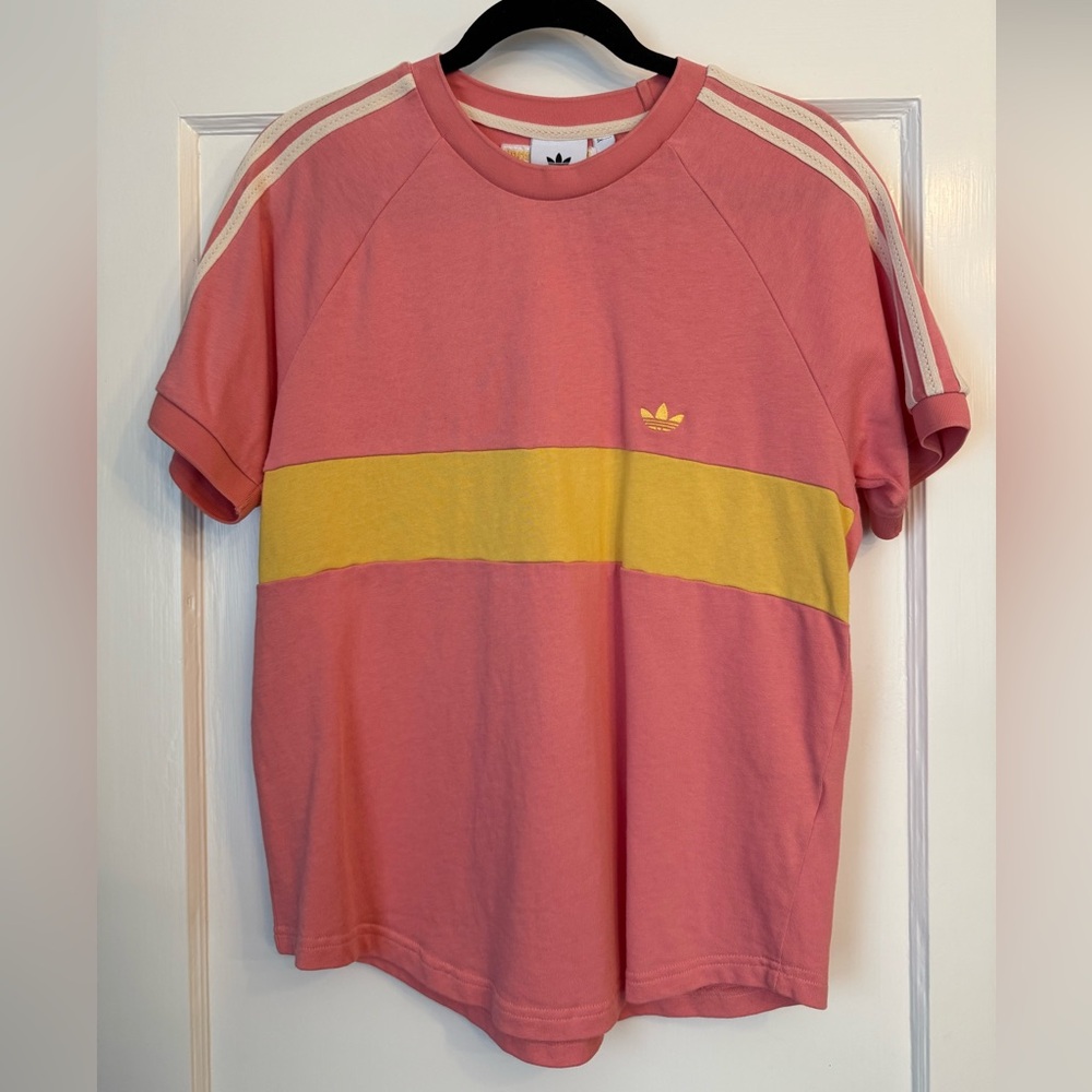 adidas x Wales Bonner Retro Striped Tee in Pink & Yellow - Unisex Size Medium